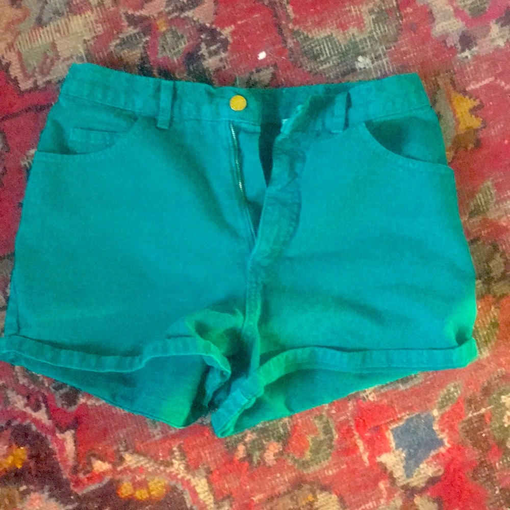 Green jean shorts
